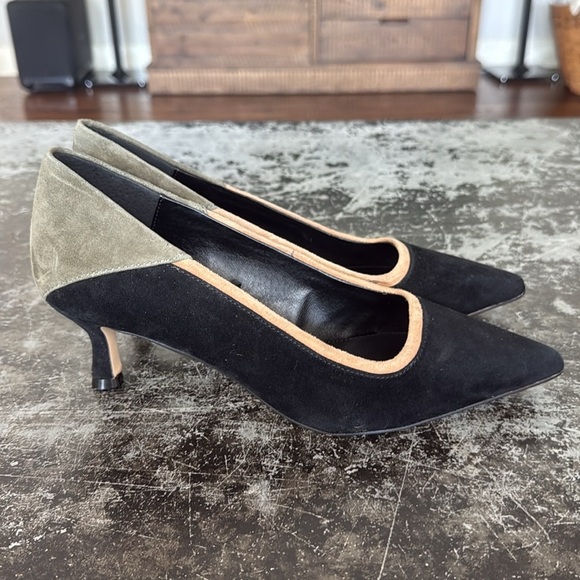 Sanctuary Black/Green/Tan Colorblock Suede Heels Size 8 - Picture 4 of 6